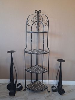 65" Folding Corner Shelf and Set of Large Spanish Mission Candle Holders - 35" & 16.5"