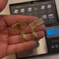 Gold Earrings ($100 BILL, MONEYBAG)