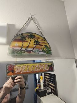 Glass Palm Tree Welcome Sign