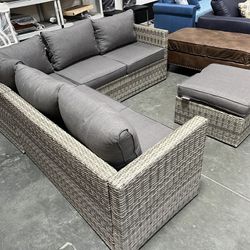 Aluminum Frame Wicker Patio Sectional And Ottoman, Patio Set, Patio Furniture, Outdoor Furniture, Wicker Sofa, Outdoor Sofa, Resin Wicker Furniture