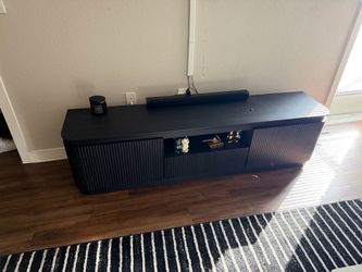 Black TV Stand with Fluted Cabinet Doors and drawer