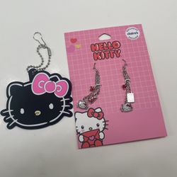 Hello Kitty Earrings And Key Chain Set 