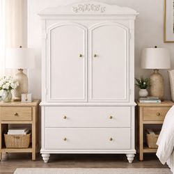 White 2 Door Armoire/ Dresser with Hanging Rod, 2-Drawers