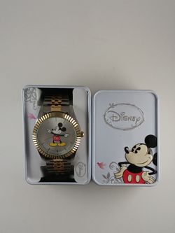 DISNEY MICKEY MOUSE WATCH- GOLD & SILVER BAND- New In Box