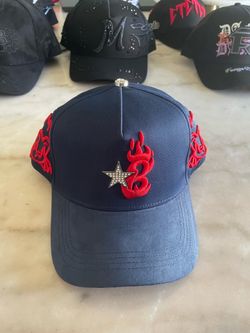 B-Star Flame Snapback – Navy Blue with Red Embroidery and Rhinestone Star