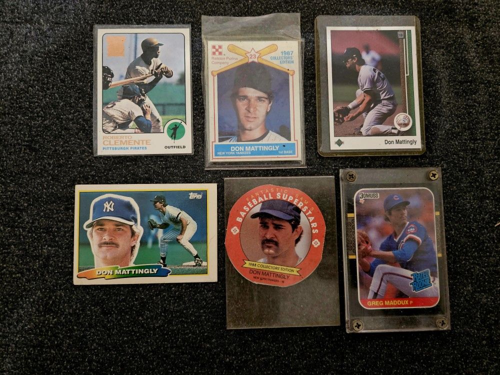 Baseball Trading Cards 6 Roberto Clemente Don Mattingly Greg Maddux Assorted Rookie Fleer Skybox Topps Upper Deck Edition