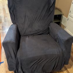 Reclining Glider Rocker Chair with collapsible foot rest. Blue cover. Tan Chair. Somke/Pet free home