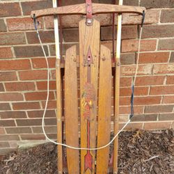 Antique Sled Flexible Flyer Wood Solid Metal Rails 