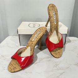 Red Patent Peep Toe High Heels - Size 8