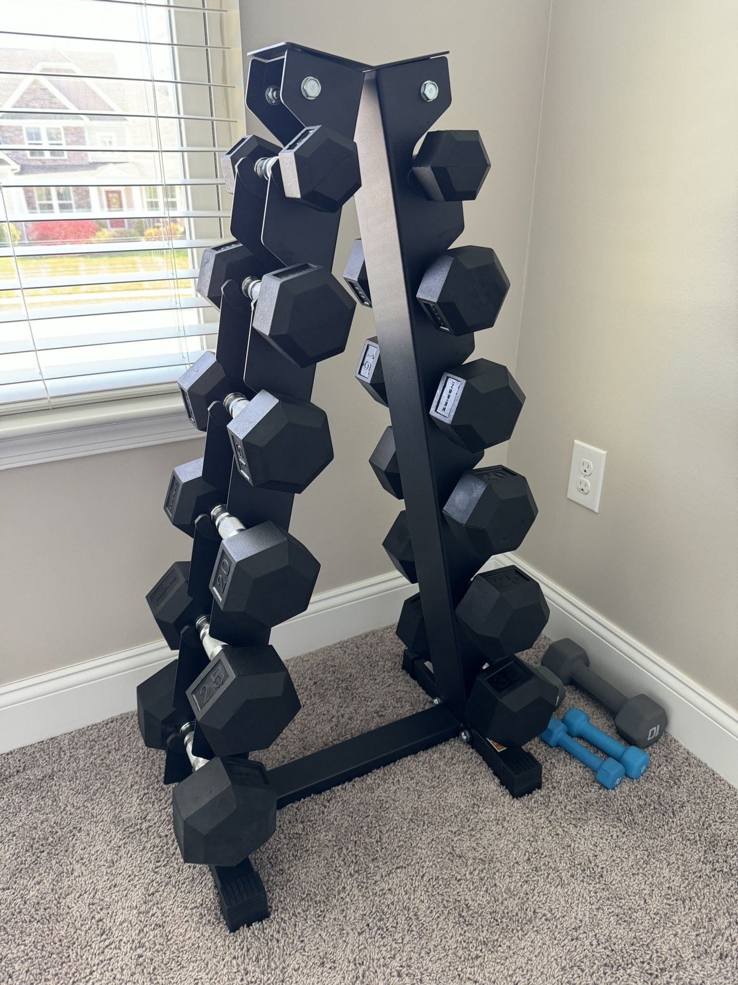 Inspire Fitness 210lb PVC Hex Dumbbell Set with Rack