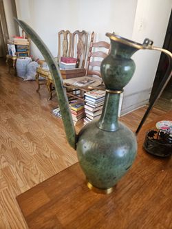 Vintage Mid-Century Pal-Bell Israel Verdigris Bronze Ewer / Long-Spout Pitcher by Maurice Ascalon