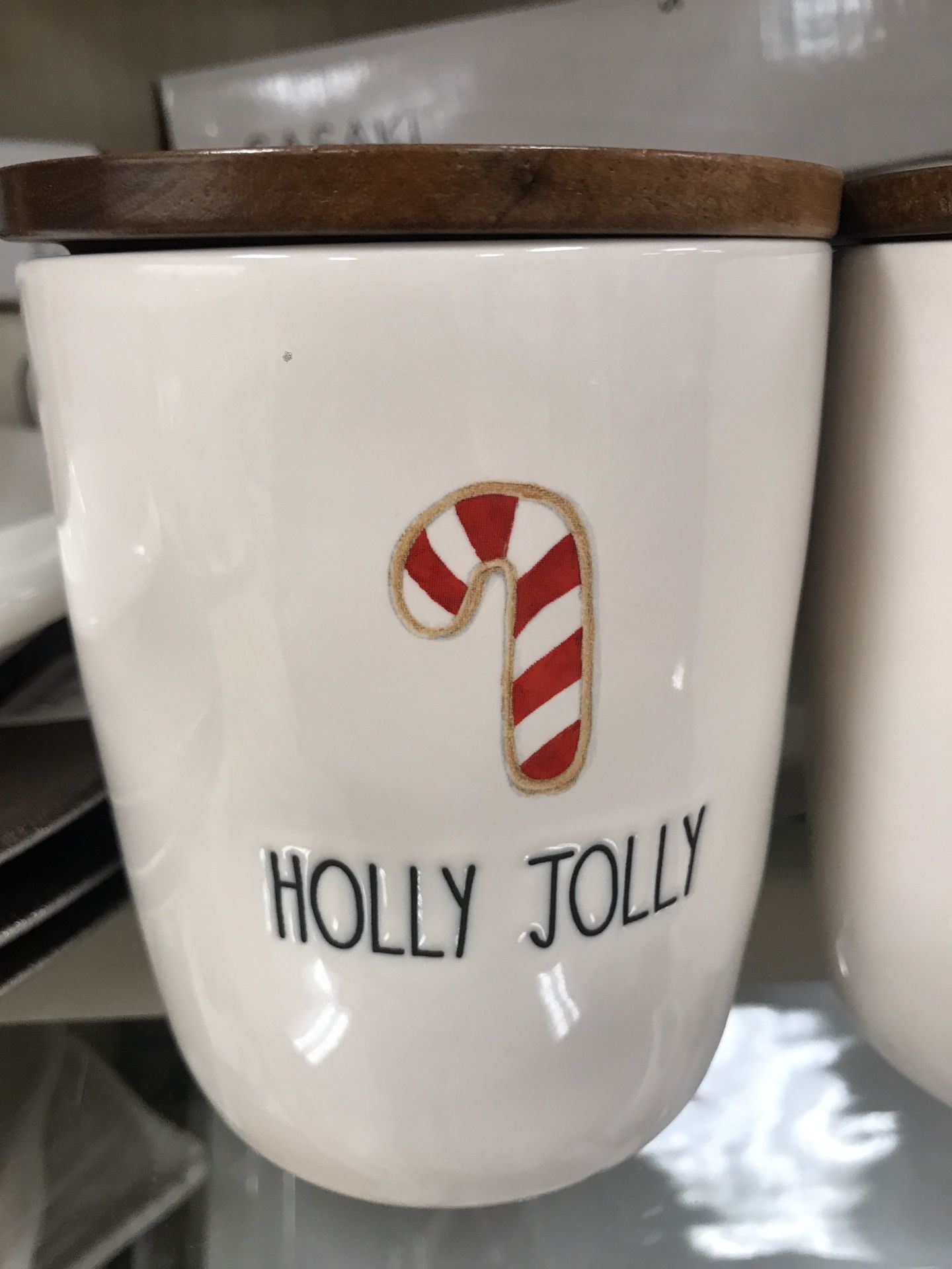 Rae Dunn Holly Jolly Cellar With Candy Cane