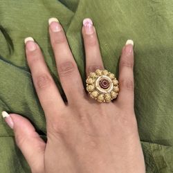 New | Indian Luxury Gold/Maroon Adjustable Ring