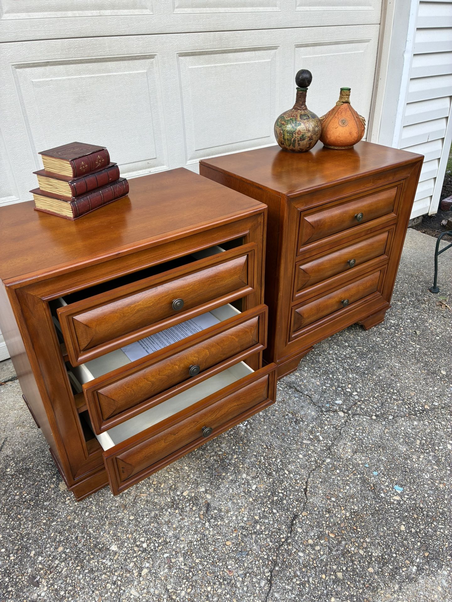 Set Of solid Cherry three Drawer Nightstands