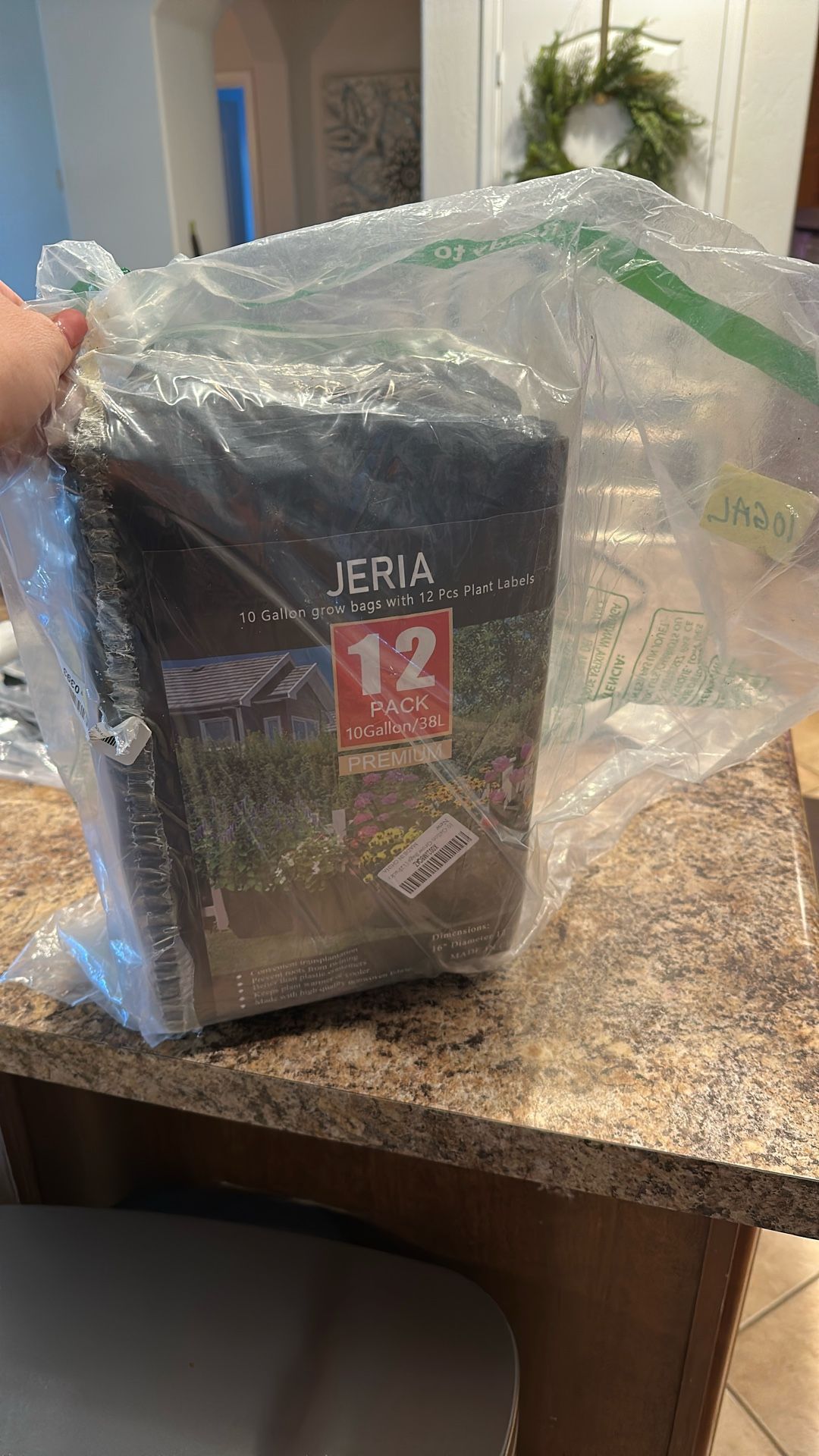 JERIA 12-Pack 10 Gallon, Vegetable/Flower/Plant Grow Bags, Aeration Fabric Pots with Handles (Black), Come with 12 Pcs Plant Labels