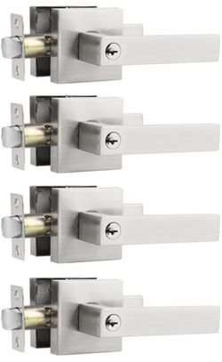 Probrico Keyed Alike Entry Lever Door Locks Satin Nickel Finish, Square Keyed Entrance Levers, Heavy Duty Interior Exterior Keyed Locks for Right/Left