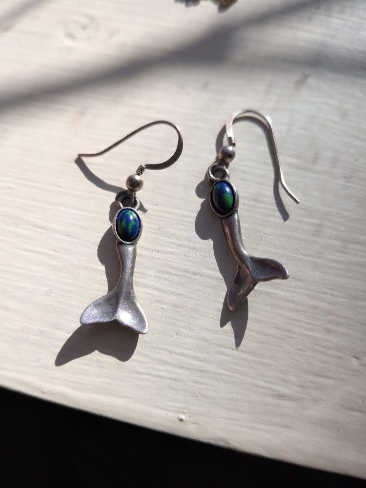 Azurite- Malachite Mermaid Earrings