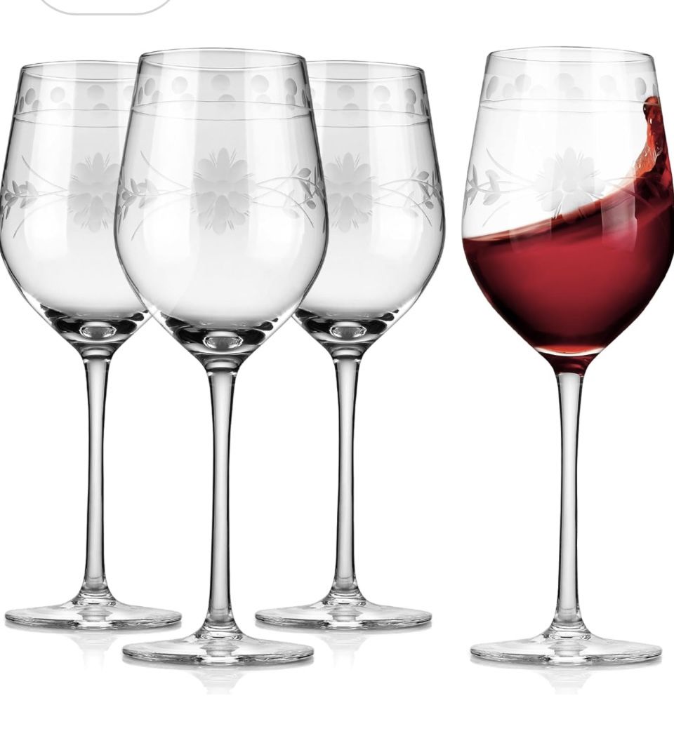Set Of 4 Engraved Wine Glasses Royal Rose New