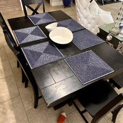 Dining Table With Self Storing Leaf, 4 Chairs, And Bench