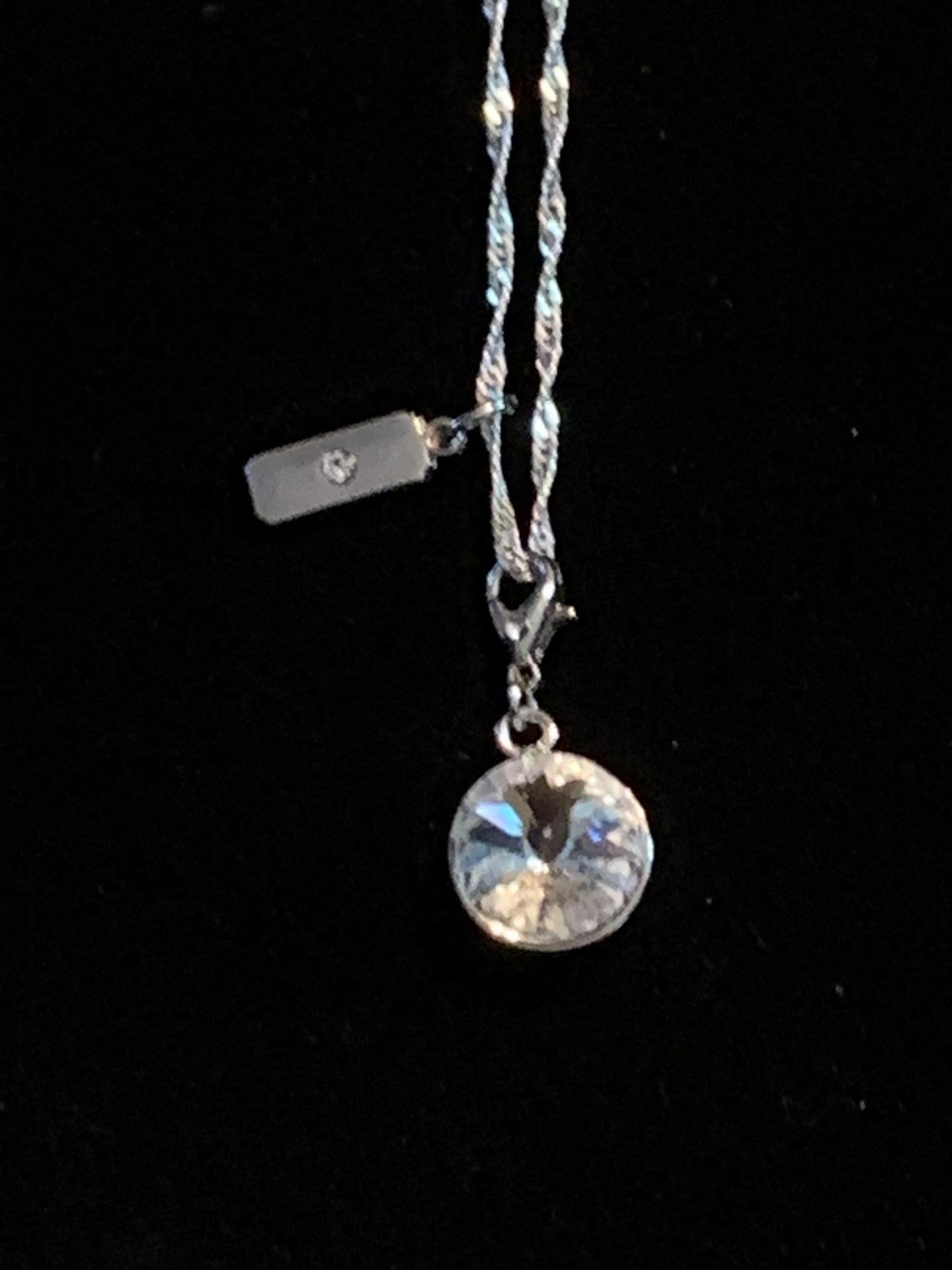 Swarovski Clear Stone April Birthstone Stamped .925 Silver Necklace 