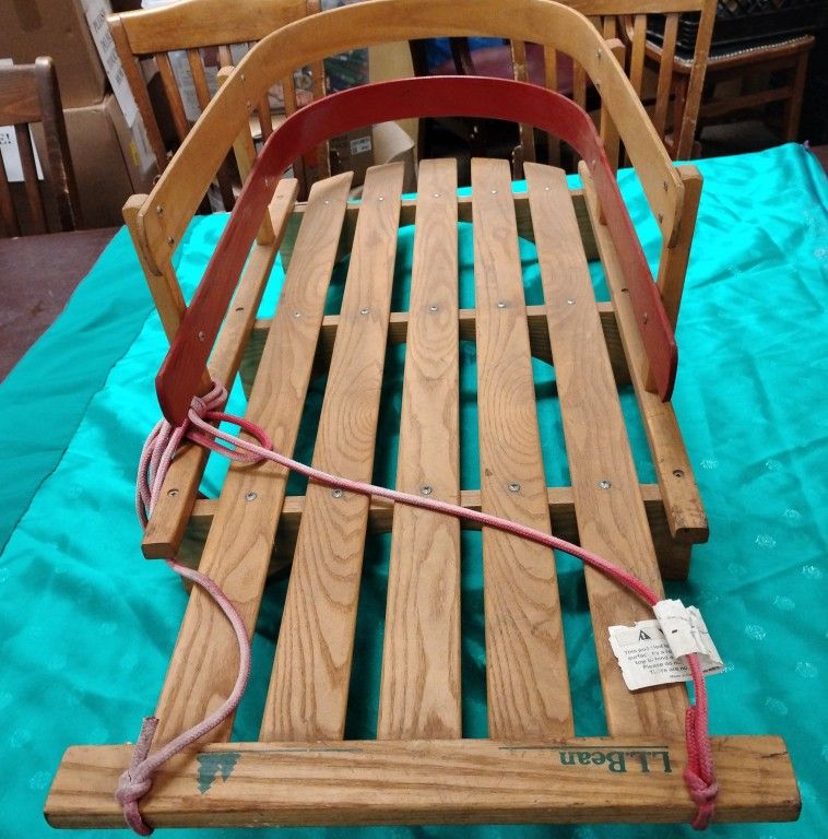 Vintage L.L. Bean 40" Large Wood Pull Sled Green Logo