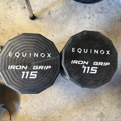 SET OF TWO 115LBS EQUINOX IRON GRIP DUMBBELLS IN EXCELLENT CONDITION.$600.00  OR BEST OFFER. 