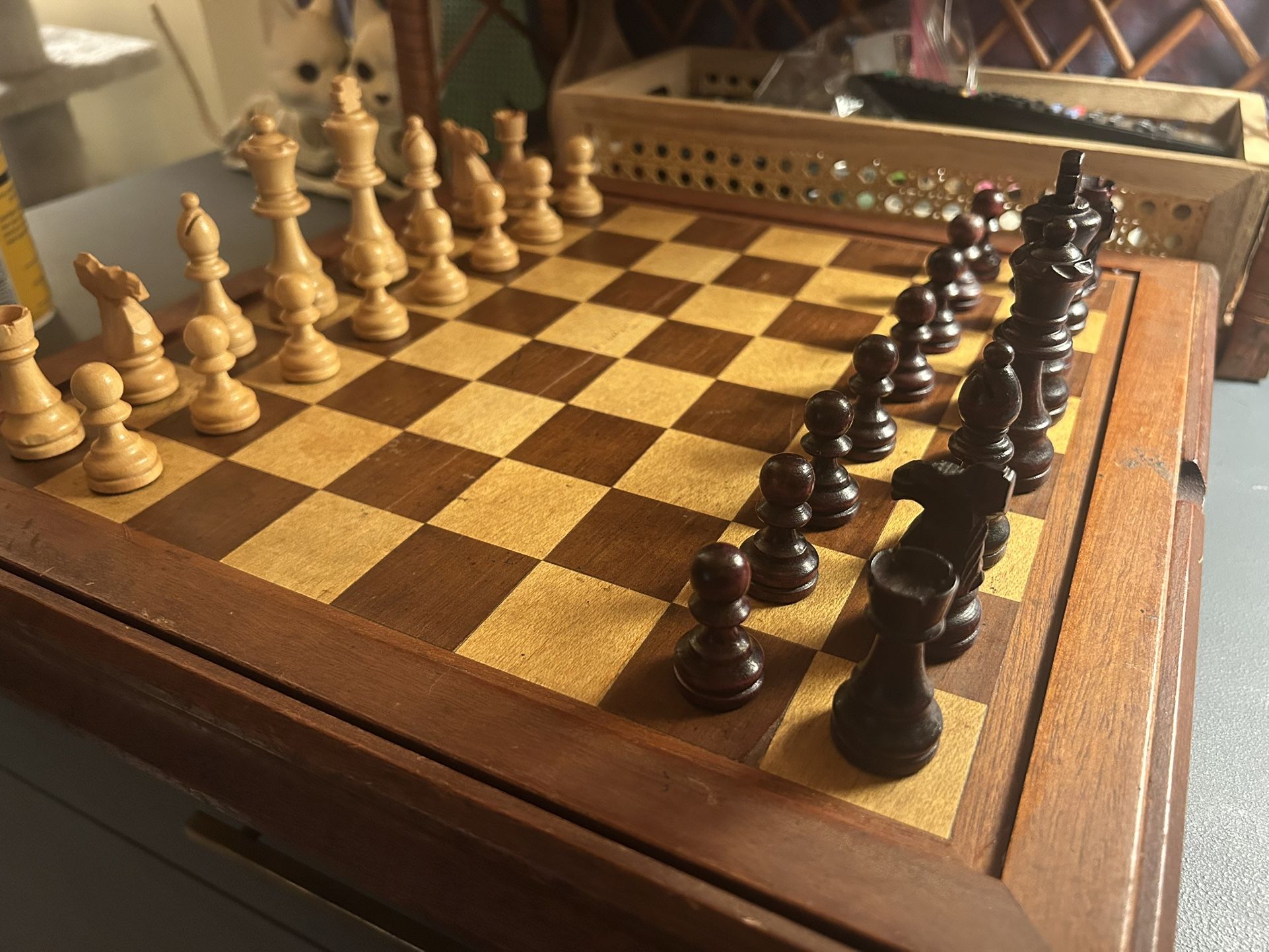 Vintage Antique Handmade Wooden Chess Set