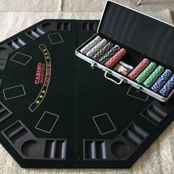 Casino Poker Table Top + 500-Poker Chips Set Bundle  