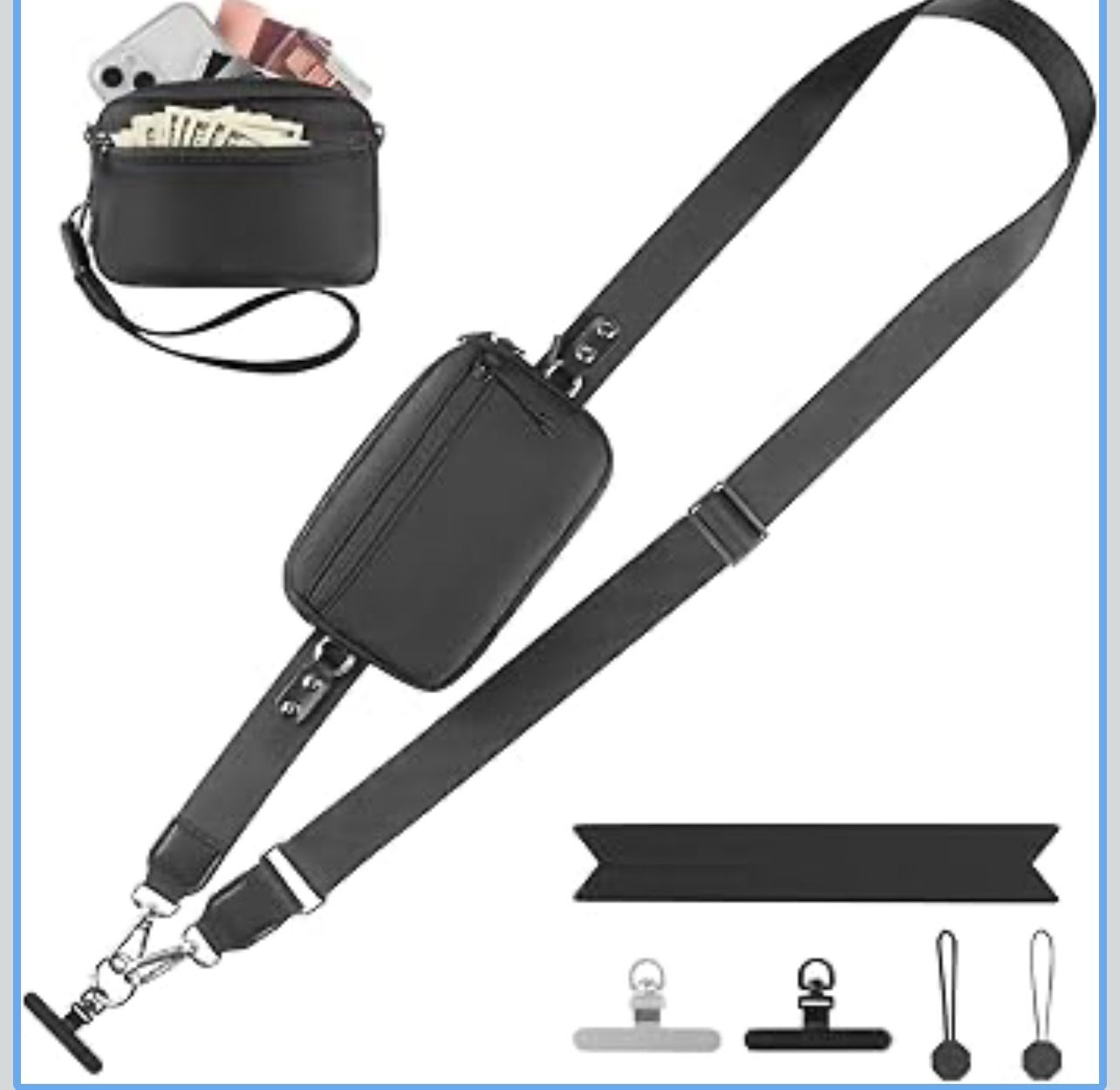 Clip and Go Strap for Phone with Wallet Crossbody, Adjustable Phone Lanyard with Detachable RFID Wristlet Wallet,