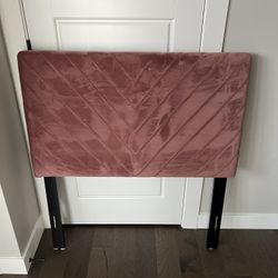 Dusty rose velour upholstered headboard for twin size bed 