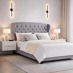 Grey Button Tufted Queen Frame - A7Q3