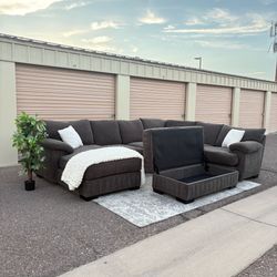Mor Furniture Huge Brown Sectional w/ chaise & storage ottoman - Delivery