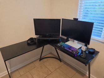 L-Shaped Computer Desk – Black Corner Desk, 51" Sides, Metal Frame