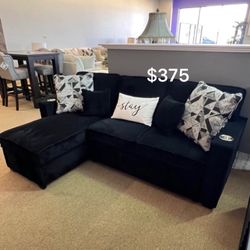Stylish Black Sectional Sofa With Pull-out Bed & Storage Chaise  ✅$375 No Tax 