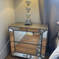 Mirrored Nightstand - (2)