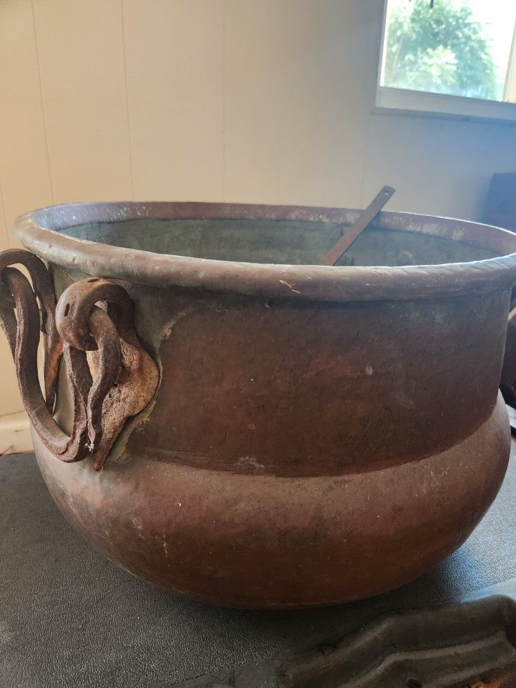 Antique Large Copper Kettle Cauldron 