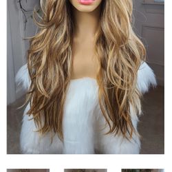 HD lace front, deep shiftable part, long & blonde with highlights with root

