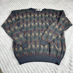 Farah Mens 2xL VTG 90s Textured  Multicolored KnitSweater Pullover Crew Neck 