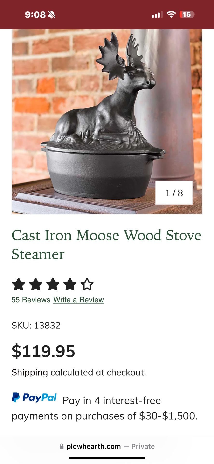Plow & Hearth Moose Woodstove Steamer