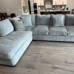 Gorgeous L-Shaped Sectional Couch, Light Blue-Gray
