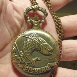 Pocket Watch With Fishing And Fish On Front In Perfect Condition 