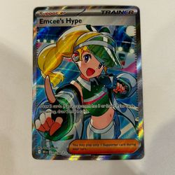 Pokemon Emcee's Hype - 220/182 - SV10: Destined Rivals (DRI) Pack Fresh NM Trainer - Supporter Full Art