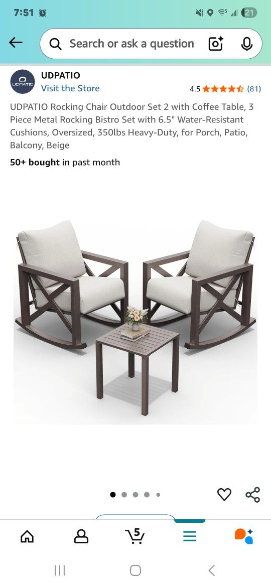 Outdoor Rocking Chair Set With Coffee Table 