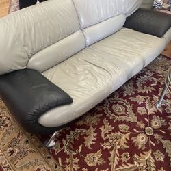 Leather Modern Couch And 2 Chairs (can Possibly Separate), Glass Coffee table $50
