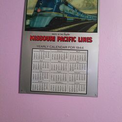 1944 Metal Calendar Railroad Reprint 