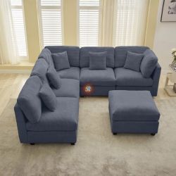 6pc Modular Sectional Sofa Couch with Ottoman