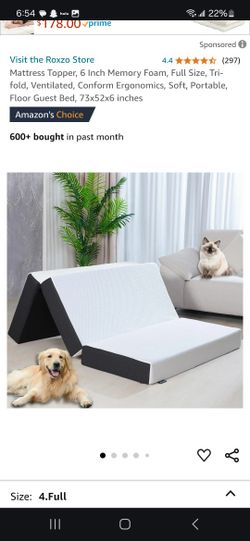 Roxzo 6" Memory Foam Mattress Topper, Full Size 73"x52"x6"