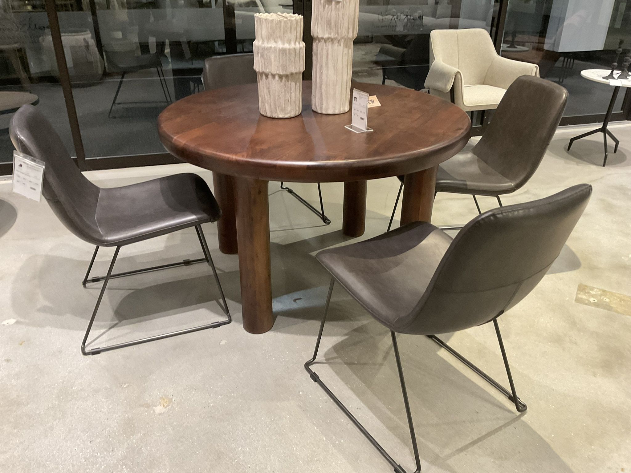 Soma Acacia Wood Round Dining Table In Red Brown 4 chairs