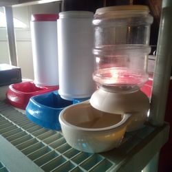 Animal Feeders. 3 Feeders. White,Red,White Blue And Beige.