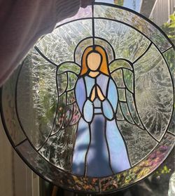 Round Stained Glass Angel Suncatcher Panel